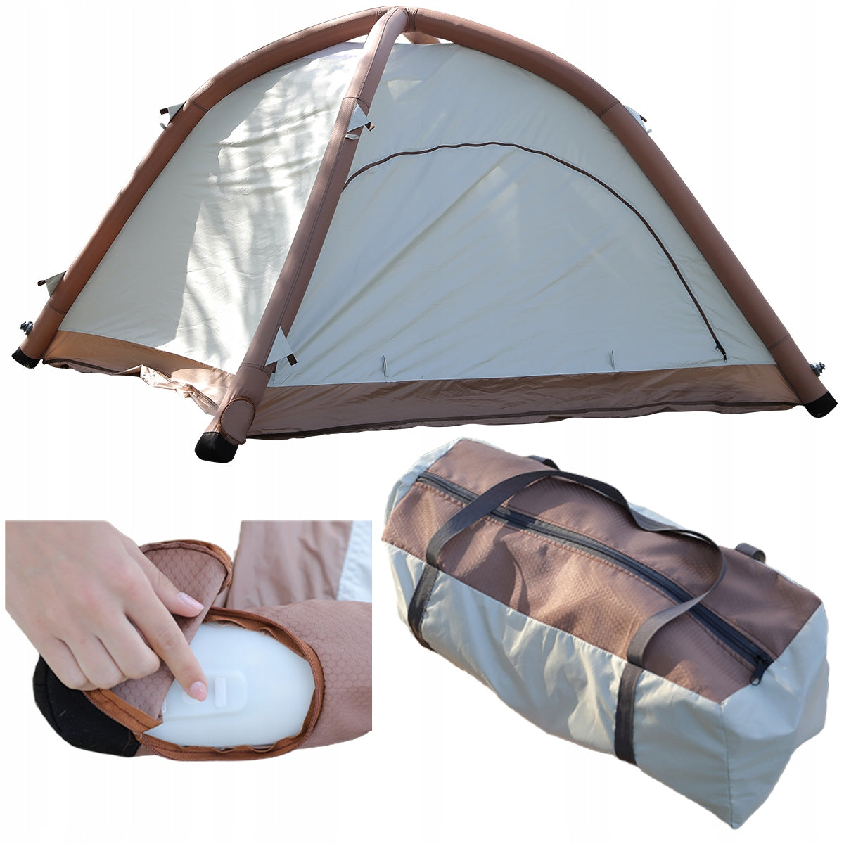 Tent with built-in pump Aerogogo for pilgrimage camping trip