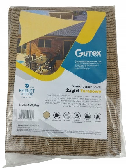 Terrace Sail Gutex HDPE 3,6x3,6x3,6m shading net beige 170g/m2 Packaging status original