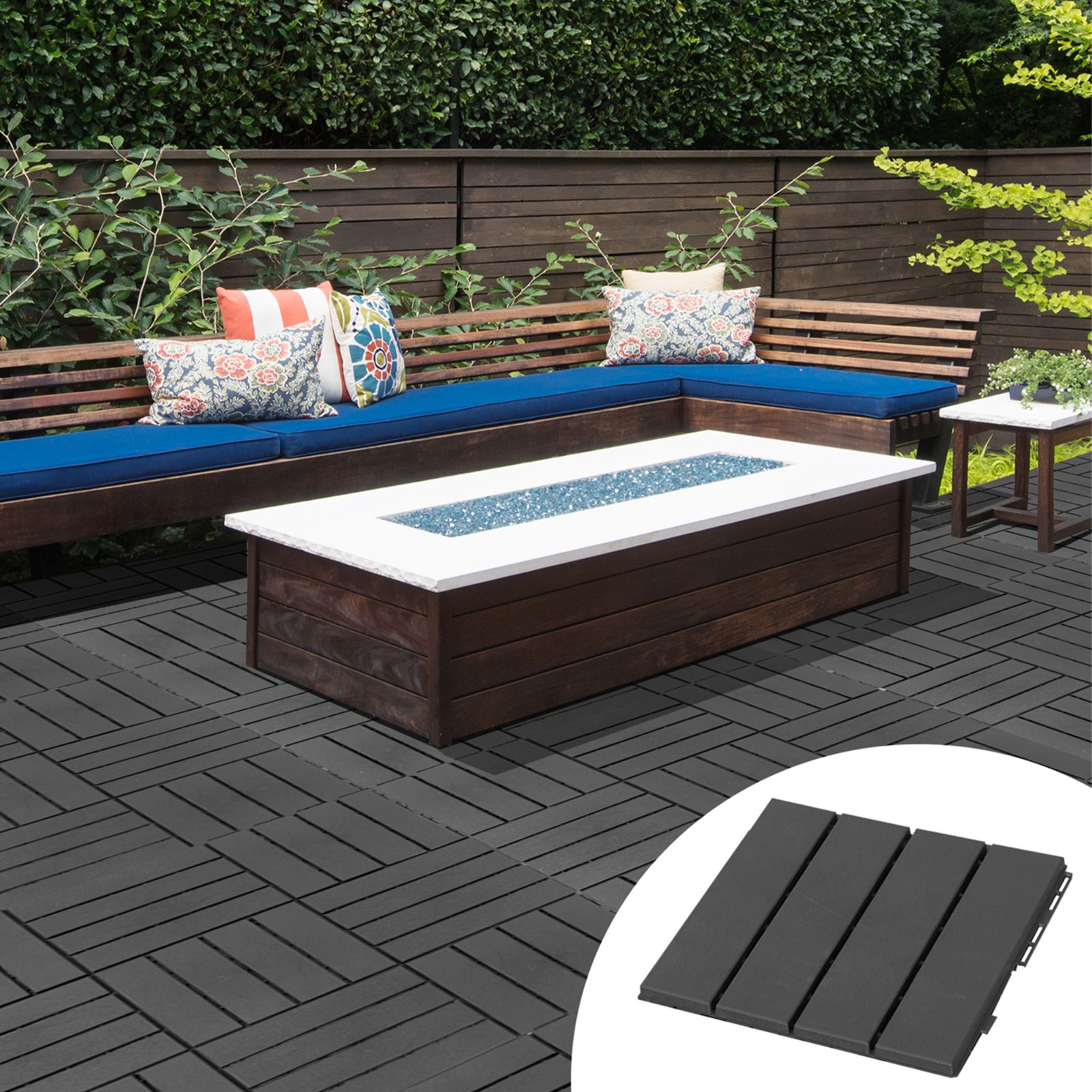 Terrace tiles 9 pcs balcony click plastic black 30x30cm