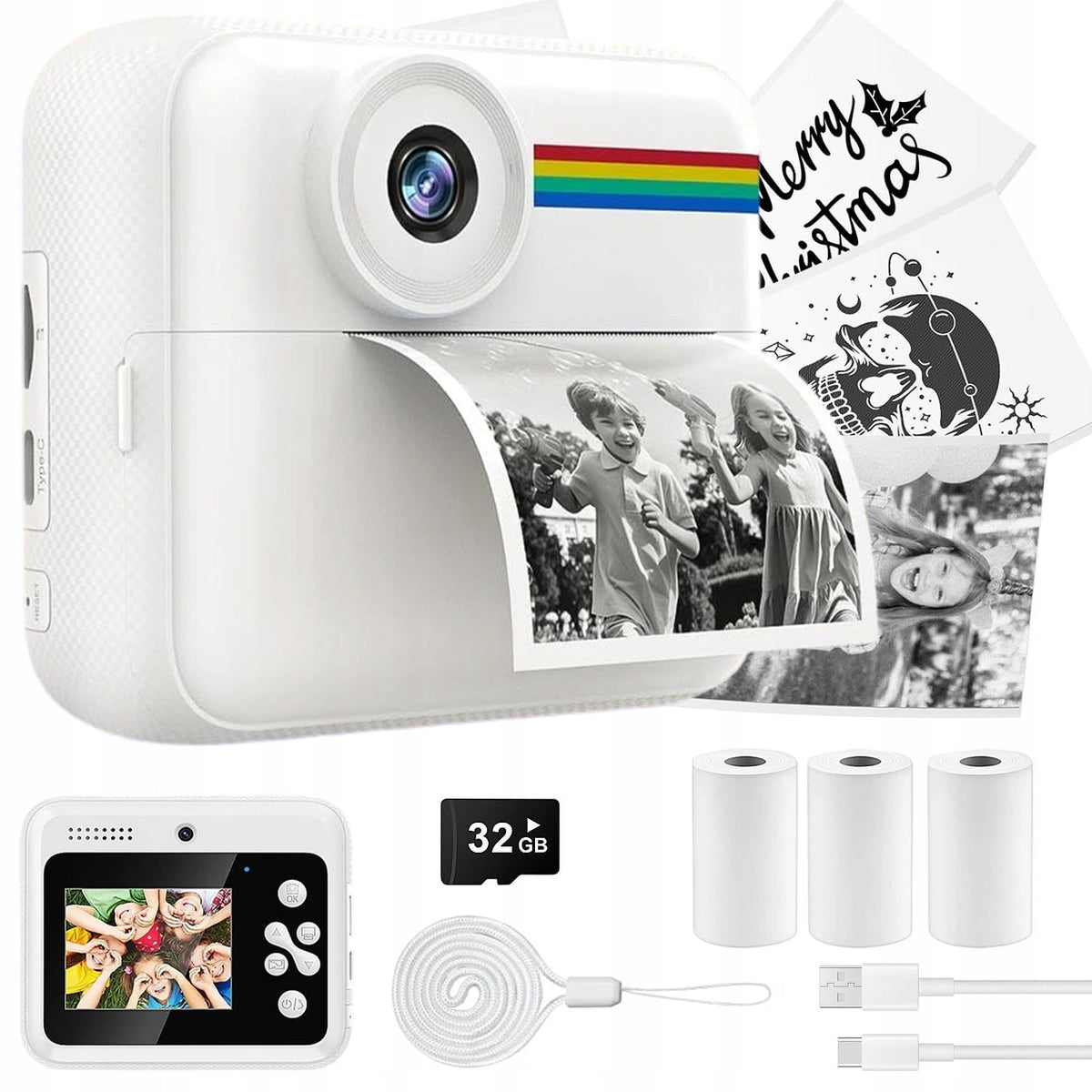 Thermal Printer MINI Instant Camera for Kids Games+32GB