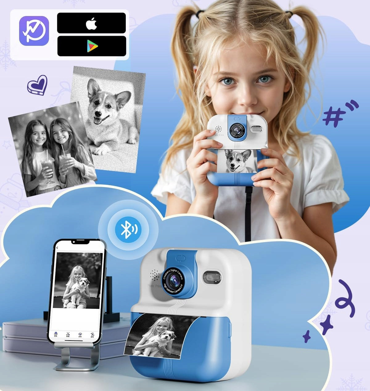 Thermal Printer Phomemo FOTUŚ MINI Instant Camera for Kids Games Manufacturer code P02