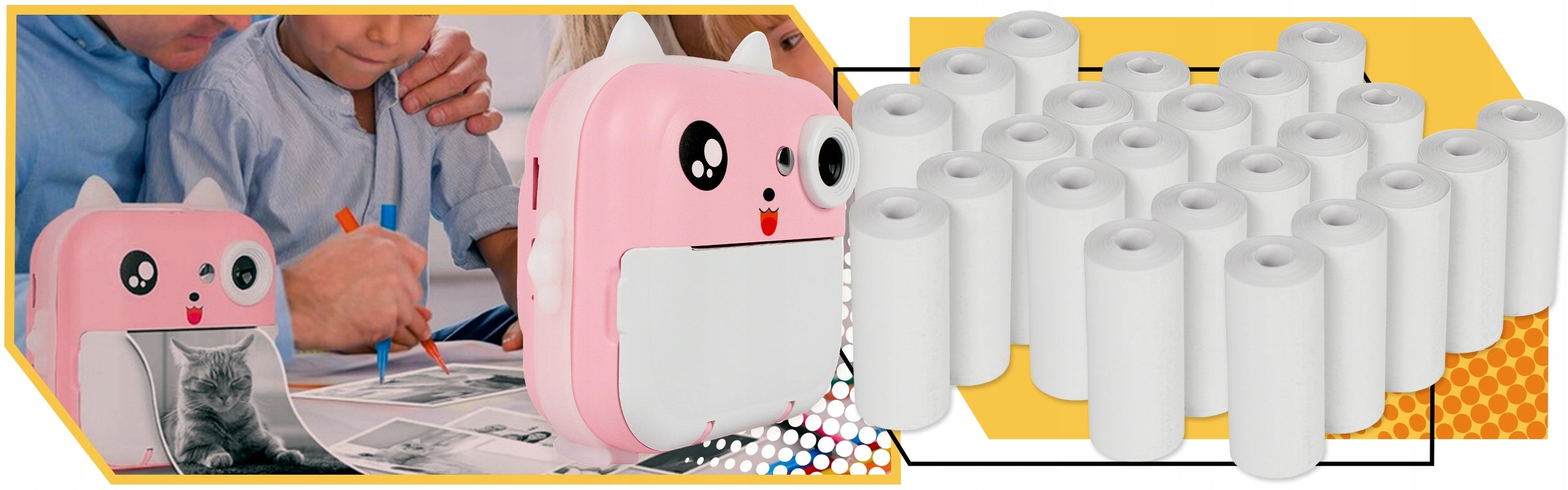 Thermal Printer Print Instant Camera 23 Rolls for Kids Manufacturer code Drukuś drukarka termiczna różowy 2.0 Lewer