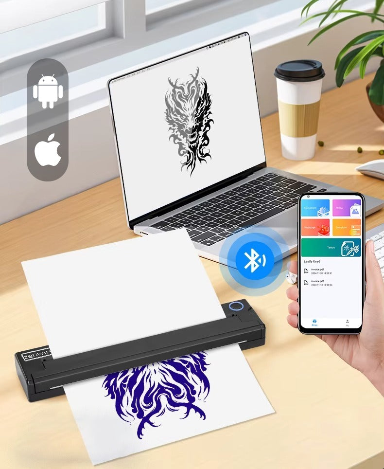 Thermal Printer Zenwire TP-820 Portable A4 Bluetooth USB-C Manufacturer code Drukarka do Tatuażu Przenośna Bluetooth A4