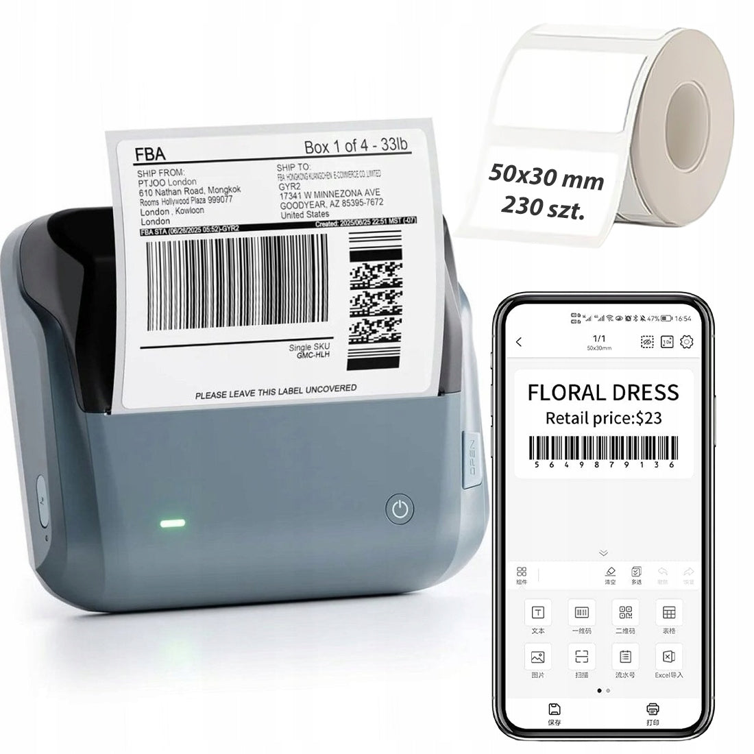 Thermal Printer for Labels Niimbot B4 Connection to Platforms blue