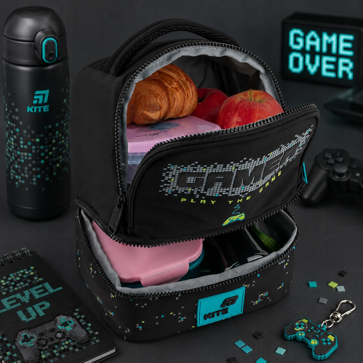 Thermal bag for boys two-chamber Gamer black Kite Packaging status original
