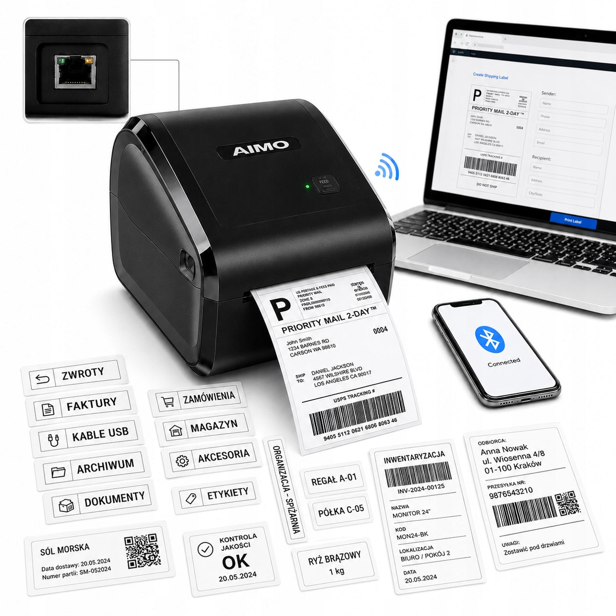 Thermal printer of courier labels AIMO PHOMEMO 550PRO LAN BT 115mm