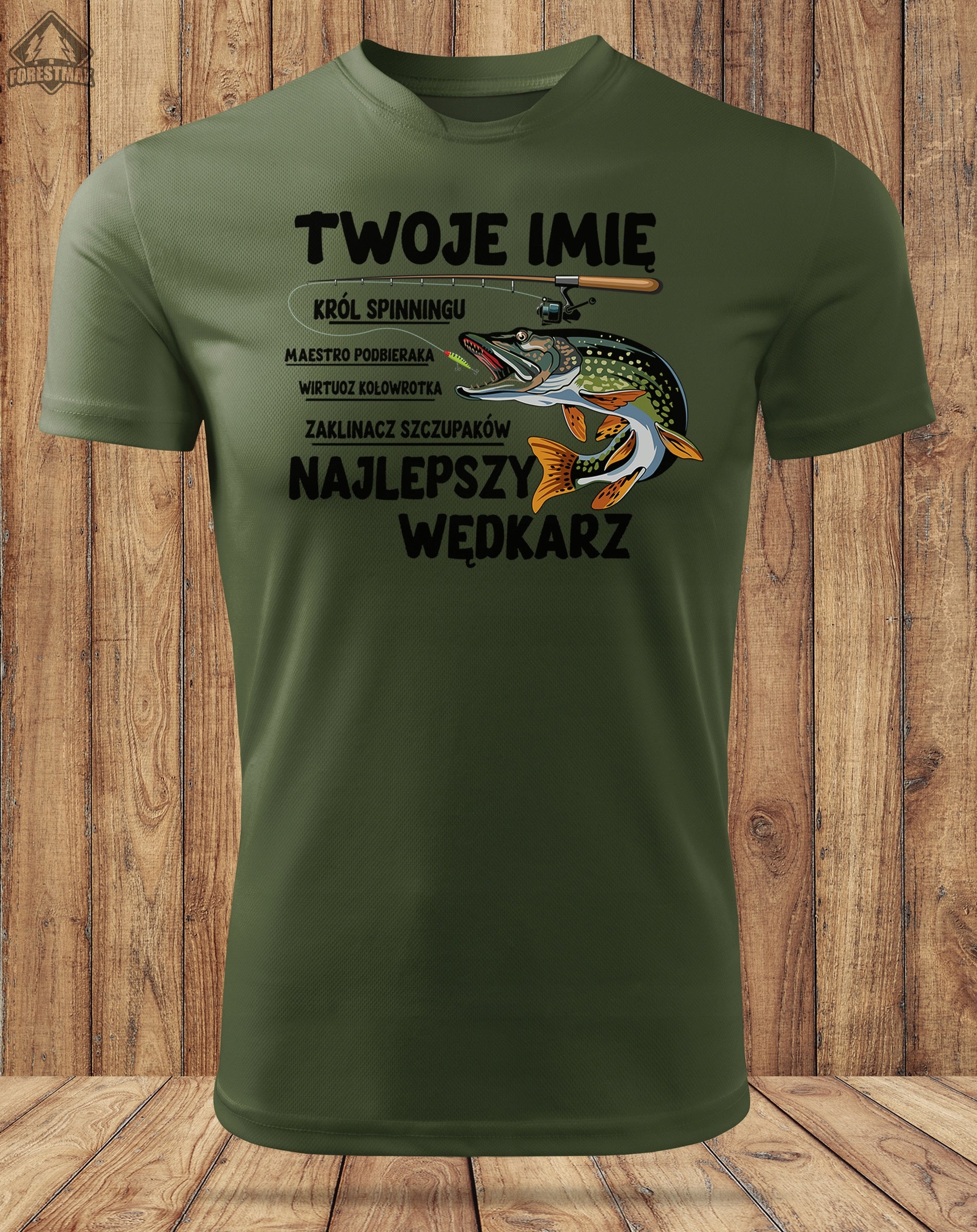 Thermoactive khaki t-shirt for Fisherman NAME + print BEST ANGLER Size XXL