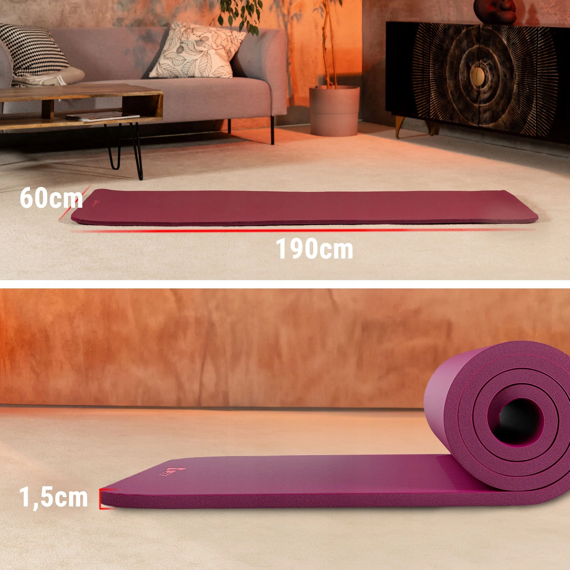 Thick non-slip fitness mat NBR 1,5cm 190x60cm exercise mat Packaging status original