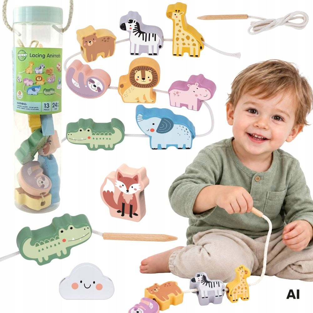 Threader Interleaved Lace Wooden Blocks ZOO 13 el. WOOPIE GREE