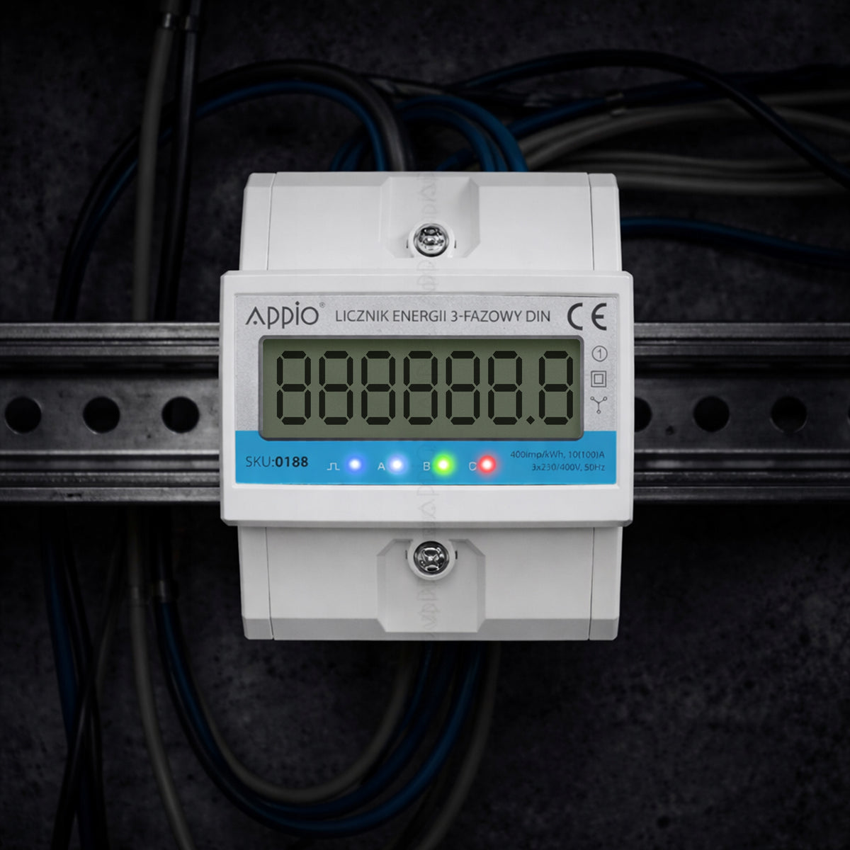 Three Phase Current Meter 3 Phase Energy Meter For Rail DIN Precision 100A Manufacturer code 0188