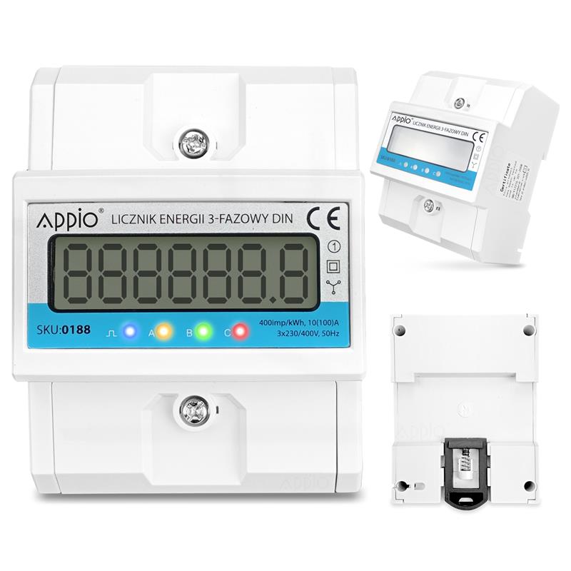 Three Phase Current Meter 3 Phase Energy Meter For Rail DIN Precision 100A