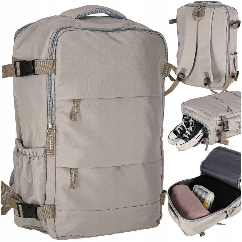 Three-chamber travel backpack grey 45x30cm HAND LUGGAGE