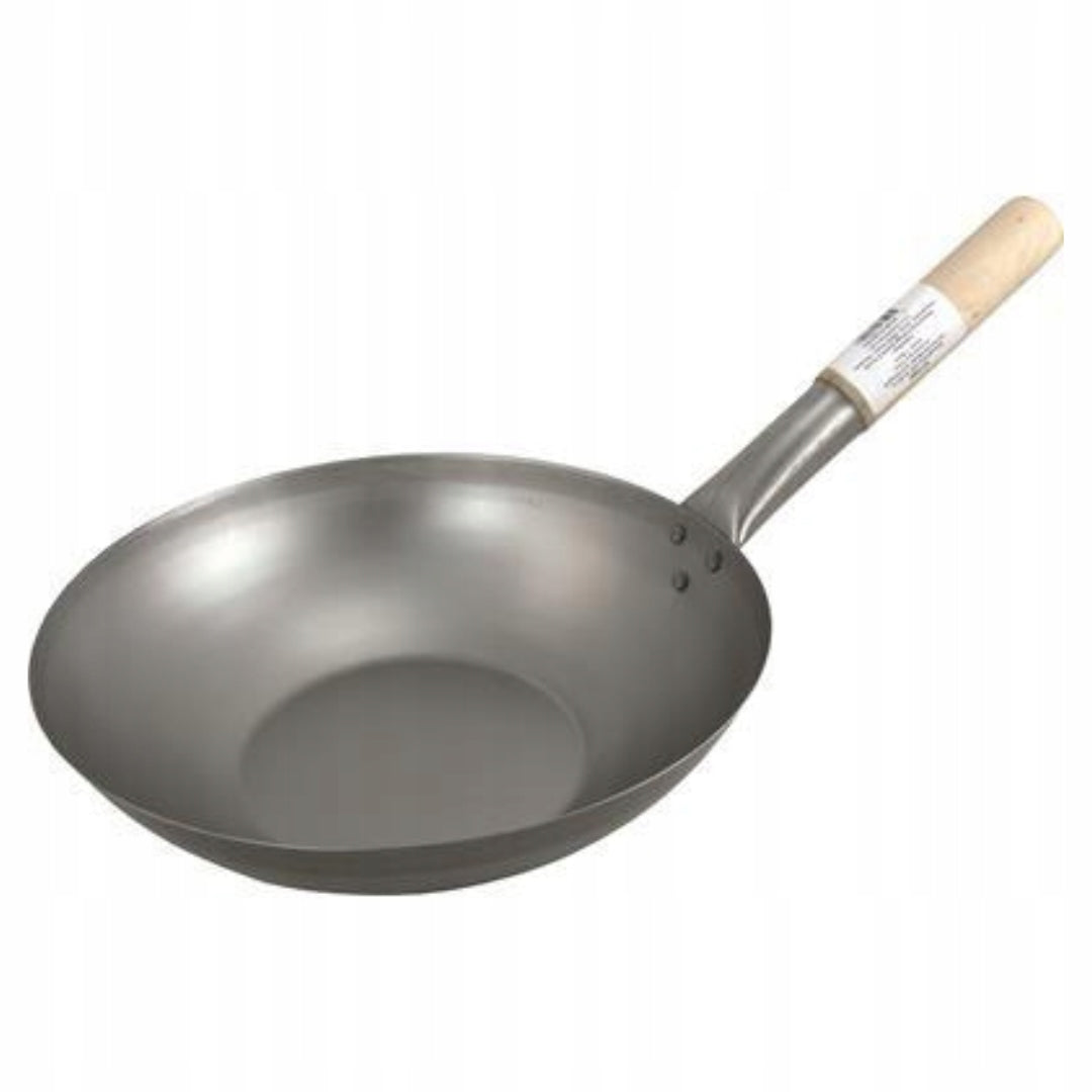 Tin wok 30 cm bottom flat 12'' Asian pan made of steel Jade Temple