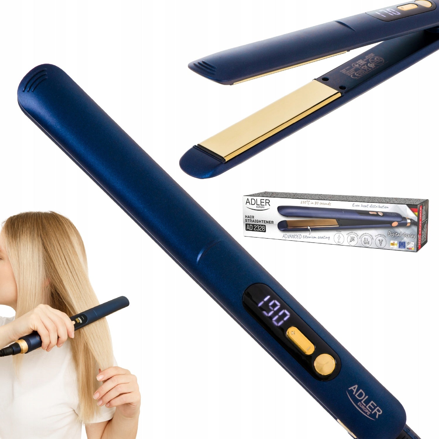 Titanium Hair Straightener LED Fast Heating Adjustable up to 230C
