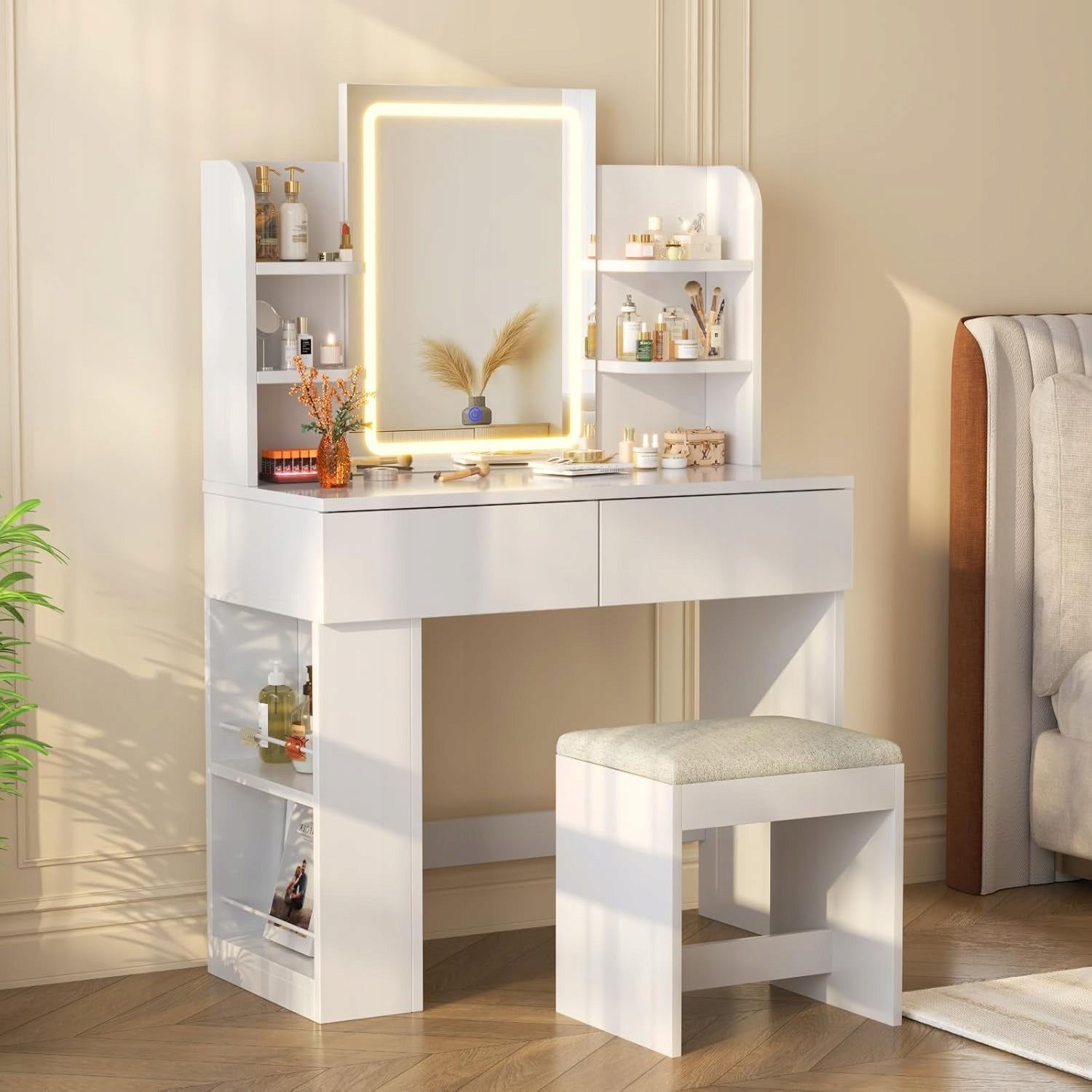 Toaletka kosmetyczna z lustrem i oświetleniem LED + 2 szuflady+ taboret Manufacturer code G-VN24-0501B-2C