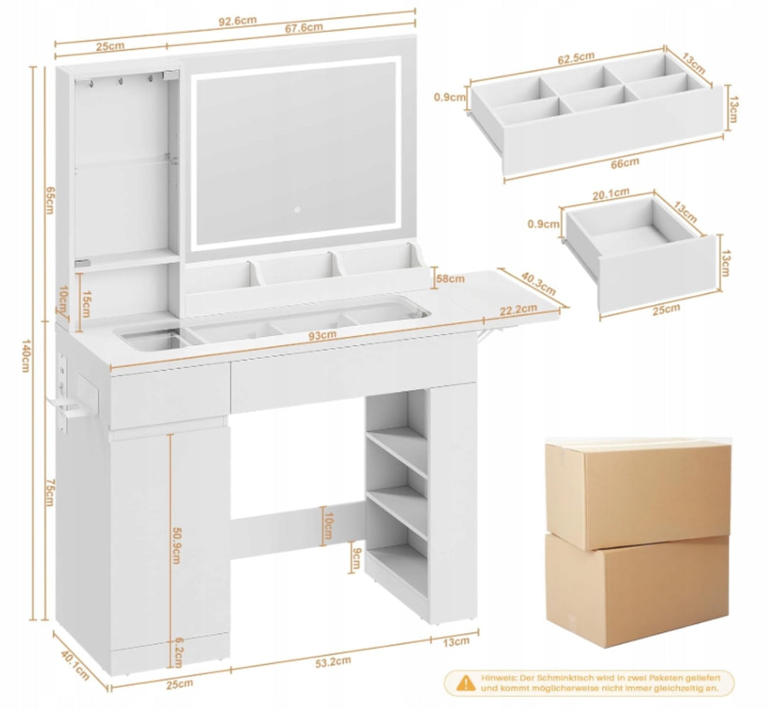 Toaletka z lustrem LED – biała 115 cm z gniazdkiem Furniture depth 40 cm