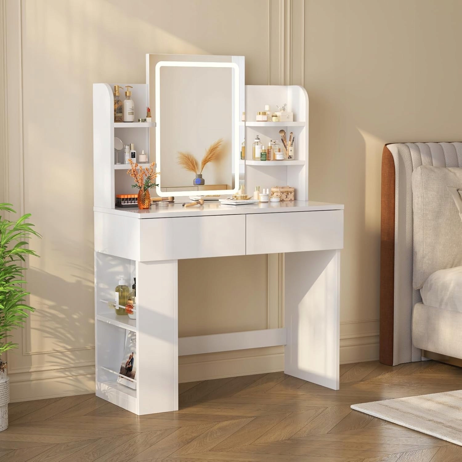 Toaletka z lustrem z oświetleniem LED, wyposażona w szuflady i półki40x90cm Furniture depth 40 cm