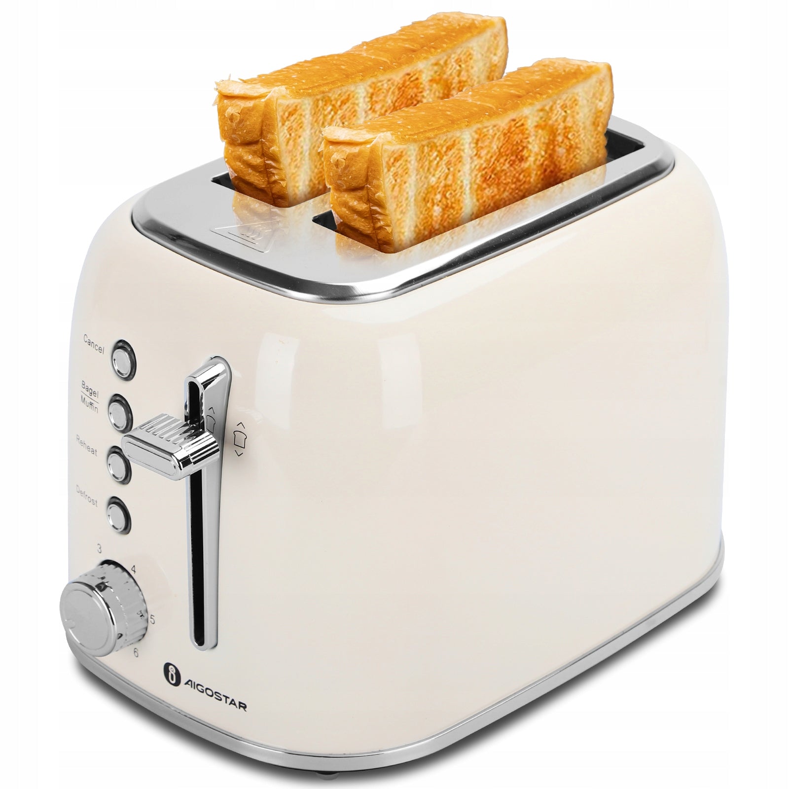 Toaster 800 W Aigostar Defrosting 6 levels of toasting 2 slices Beige