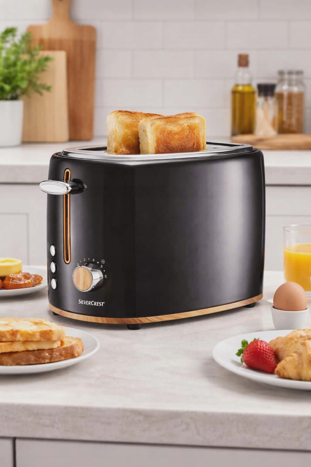 Toaster 980W SilverCrest STH 900 A1 Black with Wood Elements Power rating 980 W