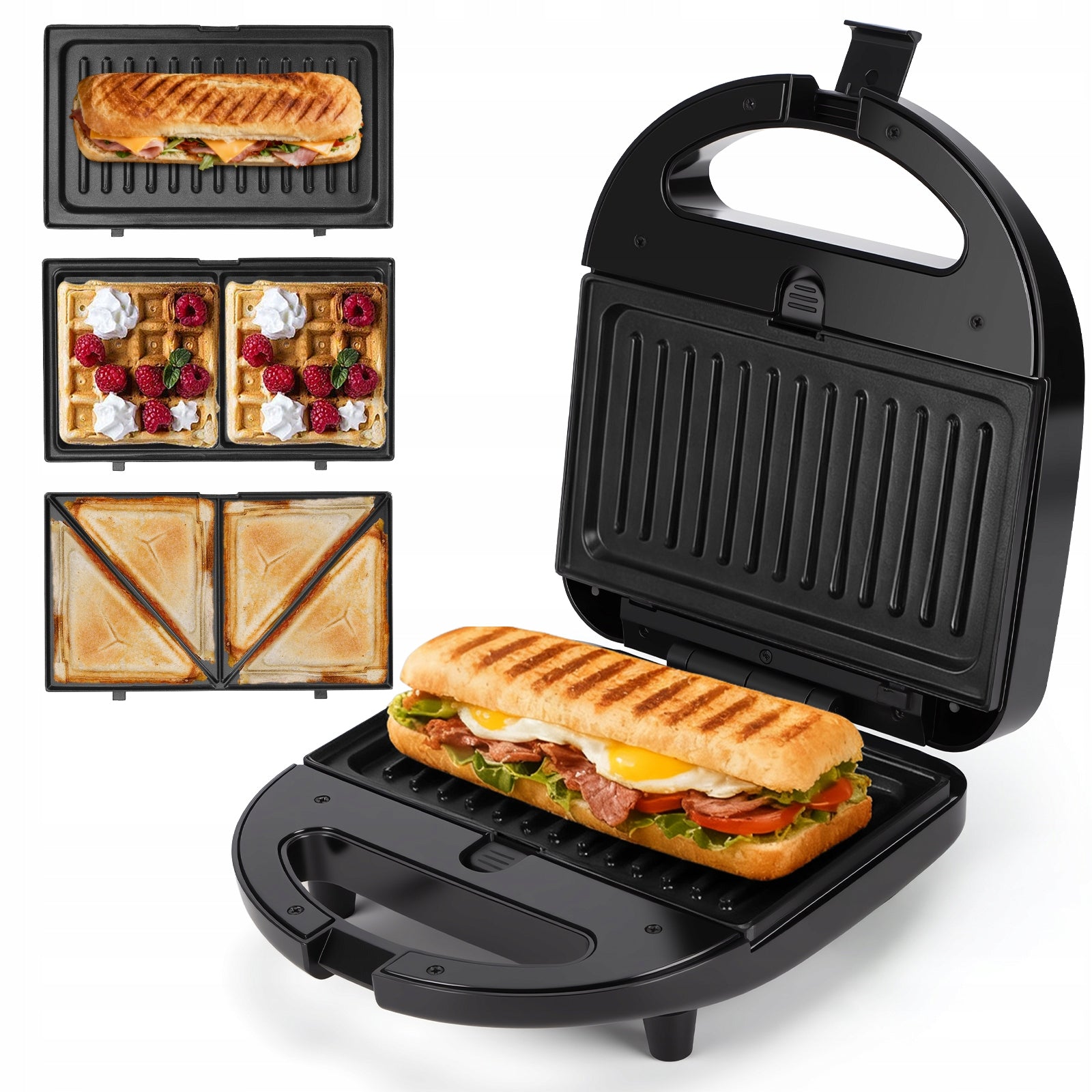 Toaster Aigostar Waffle Iron Toaster for Sandwiches 3in1 Black 750W