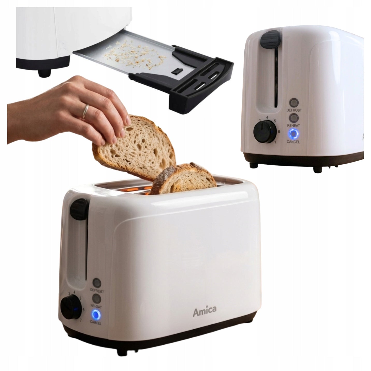 Toaster Amica TD1012 white 750w 2 toast defrosting regulation toasting
