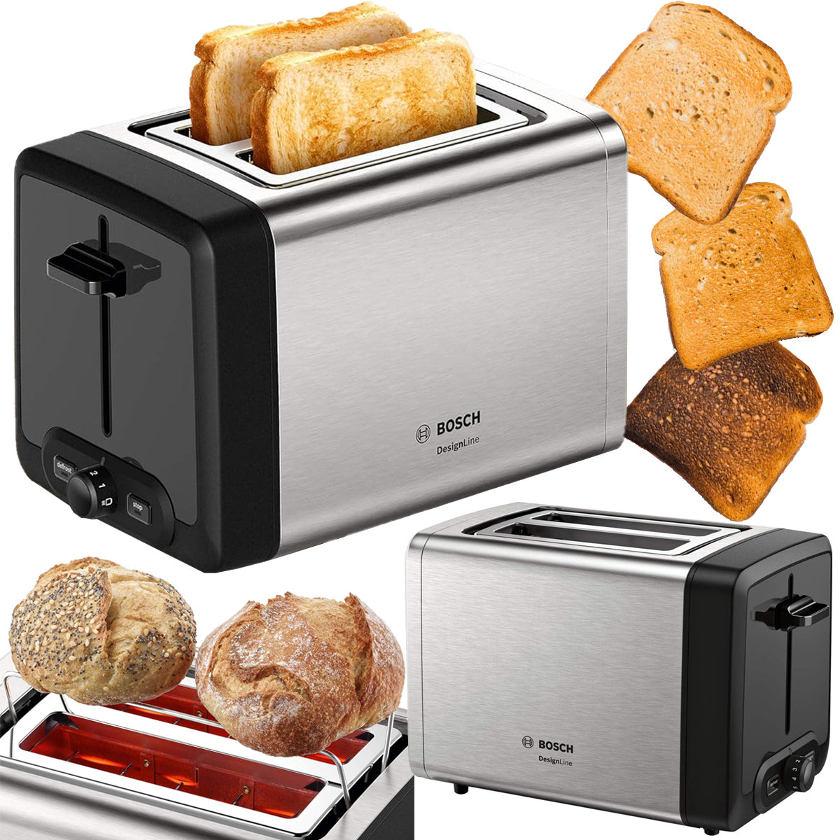 Toaster Bosch DesignLine TAT4P420DE 970W Tray Heater Toaster Inox