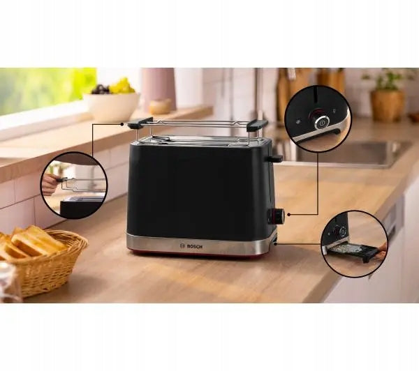 Toaster Bosch TAT4M223 950W 2 Toast Bread Grate Black Packaging status original