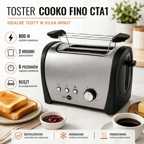 Toaster Cooko Fino CTA1 800W 2 slices GRATE 6 settings Power rating 800 W