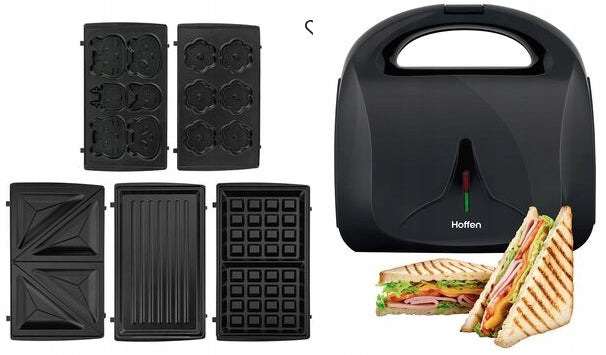 Toaster Hoffen black 850 W 5IN1 with interchangeable trays grill toast waffles