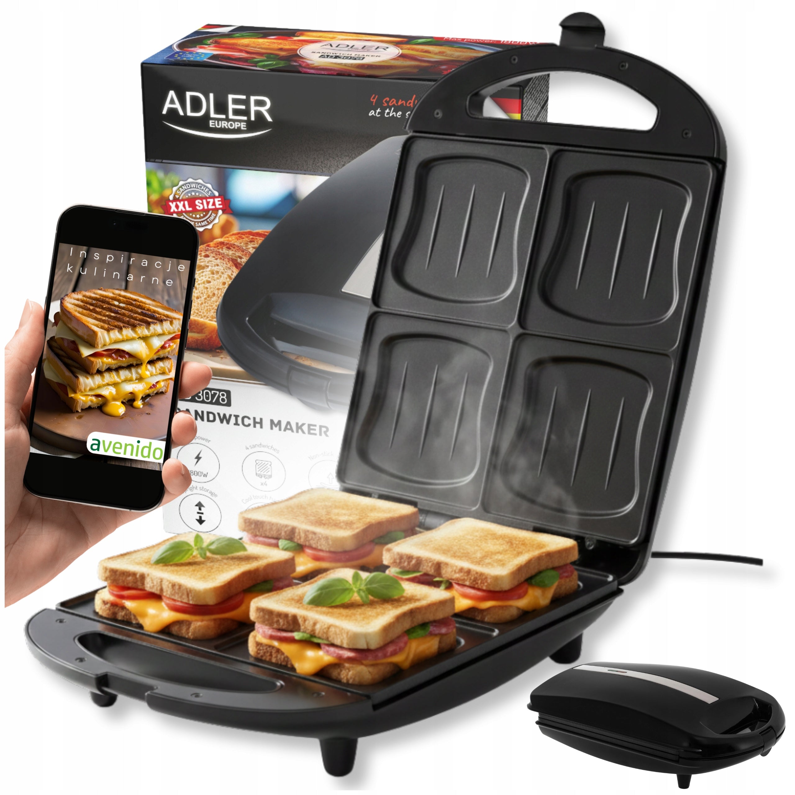 Toaster Sandwich Shells Toaster For Crispy Toast 1800W Adler