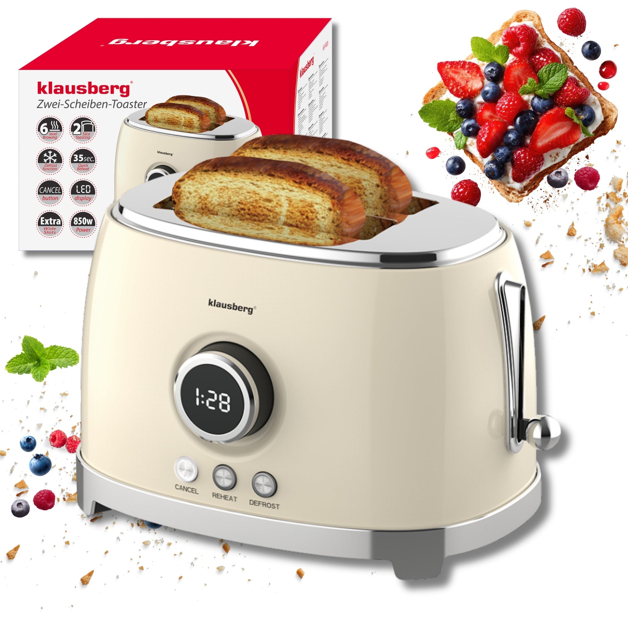Toaster for 2 LED slices 850W defrosting Toast toaster KLAUSBERG KB-9026