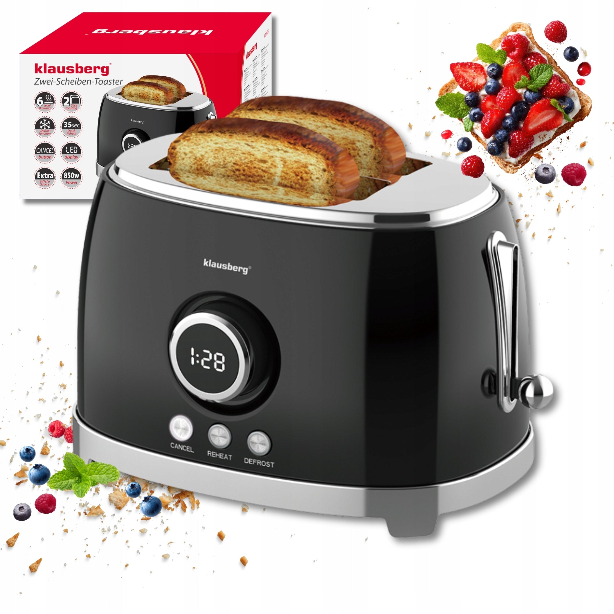 Toaster for 2 slices KLAUSBERG KB-9025 LED 850W defrosting Toast Toaster