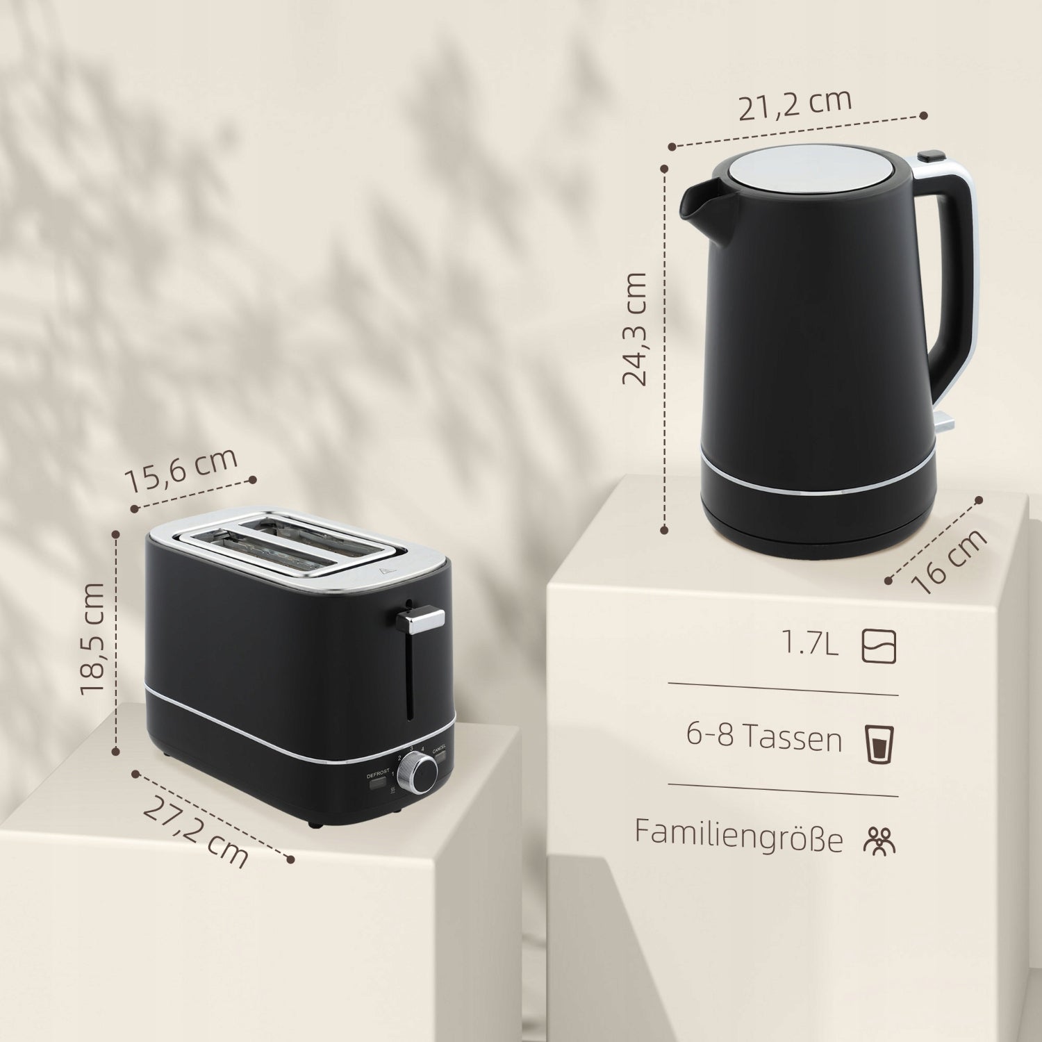 Toaster + kettle set 2200W, 1,7l, black Brand no brand