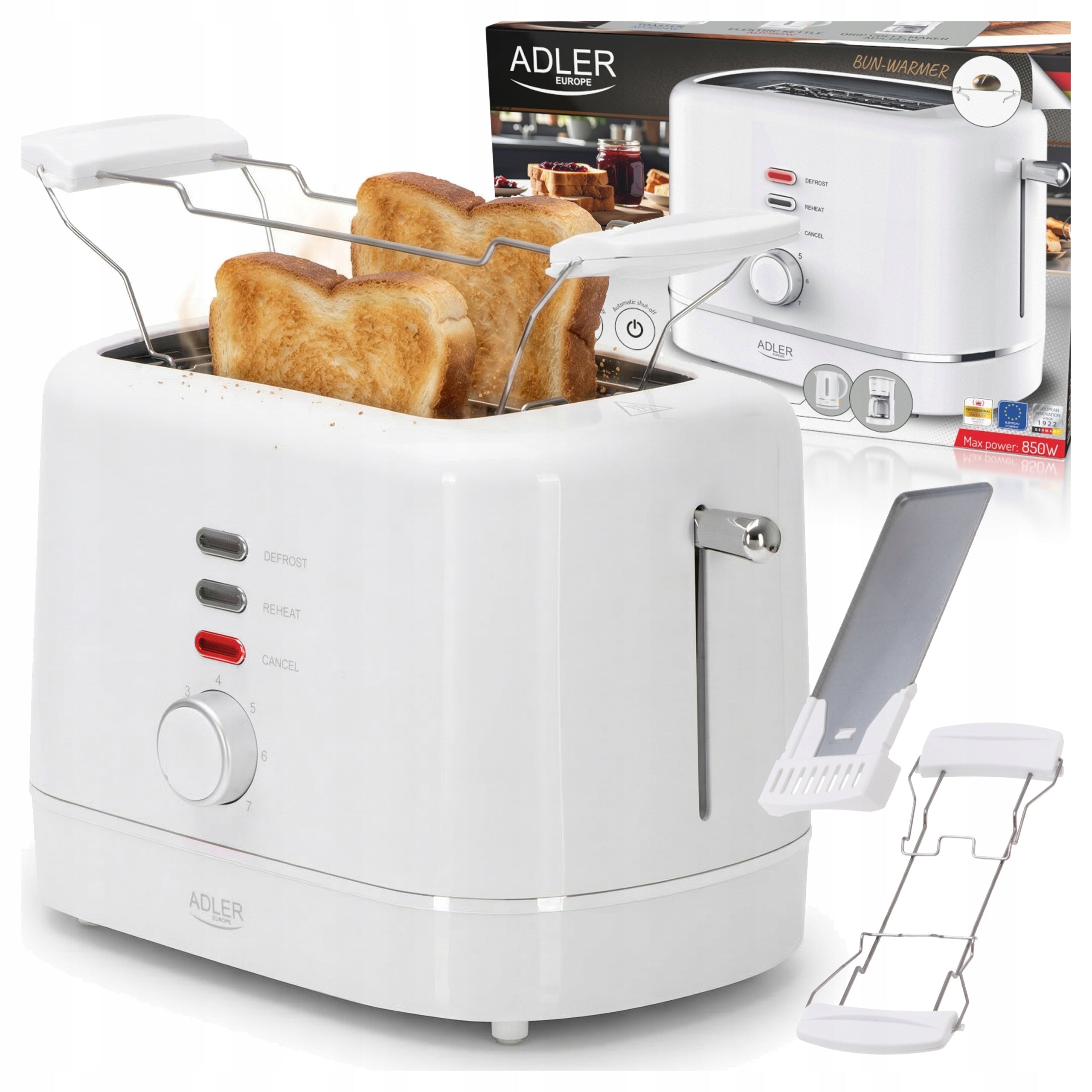 Toaster with Grate for Rolls 7 Levels of Care Defrosting Functions
