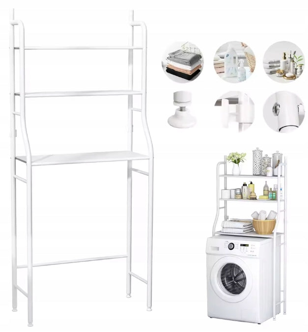 Toilet Washing Machine Rack Bathroom 3 Shelves White Metal Organizer D41