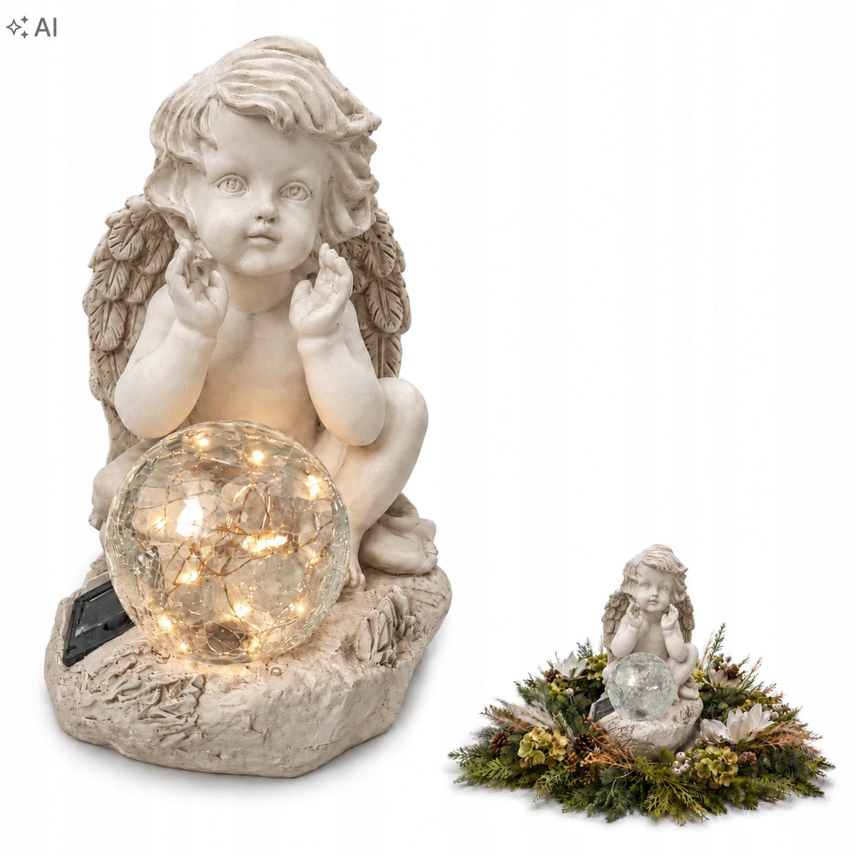 Tombstone Figurine LED Snitch Angel LARGE Solar BALL for grave glowing 23,5 cm
