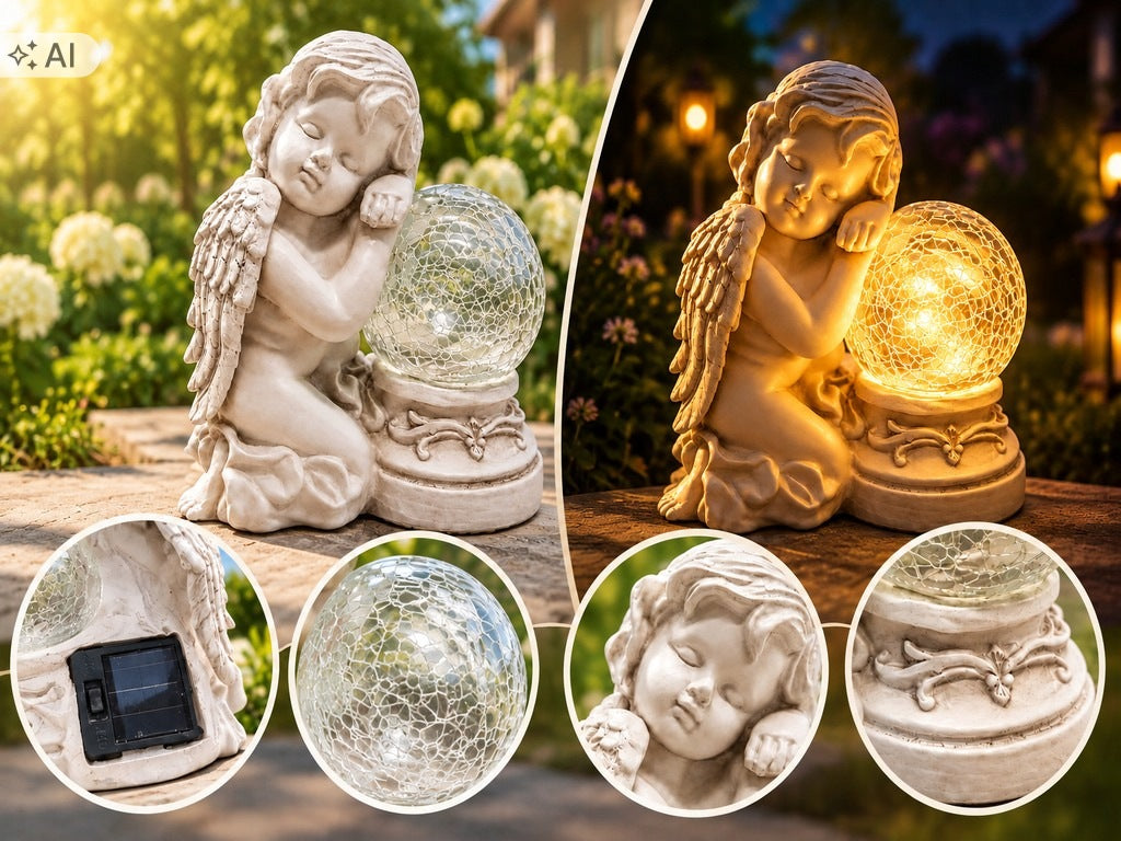 Tombstone Figurine Snitch LED Angel LARGE Solar BALL for grave glowing 17 cm Manufacturer code 28084