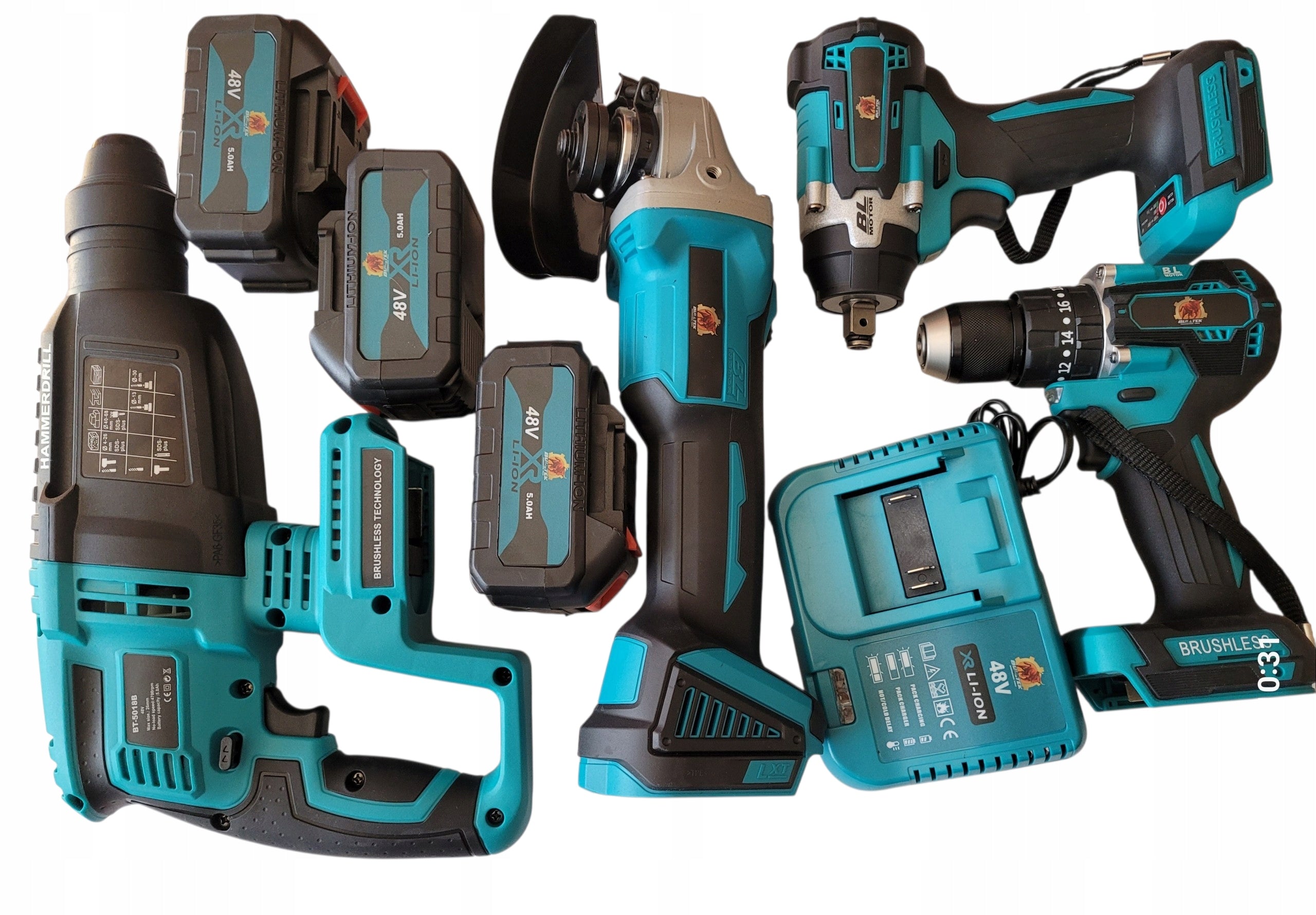 Tool Kit Hammer Grinder Screwdriver Cordless Wrench 21V 5ah 4IN1 Packaging status original