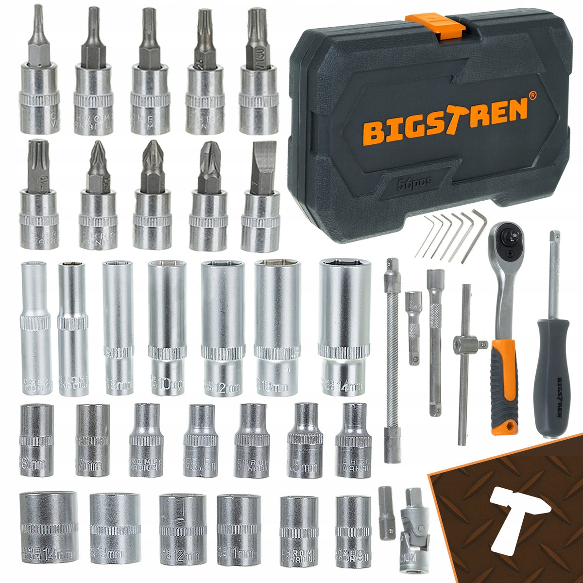 Tool Set Bigstren Tool Case 56 el. 1/4" Socket Wrenches Manufacturer code Zestaw narzędzi w walizce 56el. Bigstren
