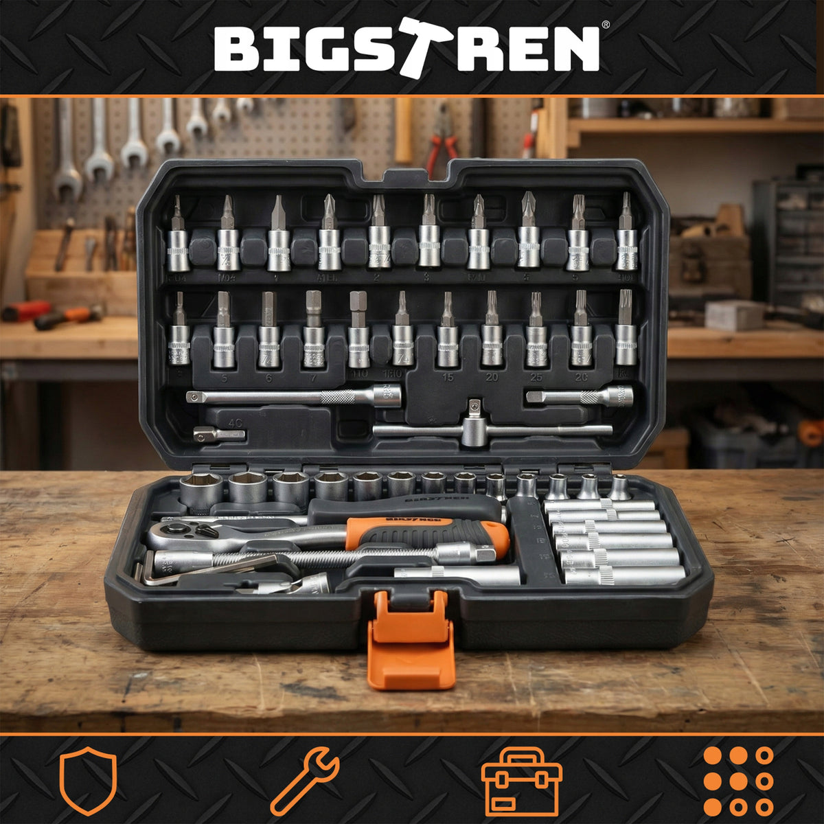 Tool Set Bigstren Tool Case 56 el. 1/4" Socket Wrenches Packaging status original