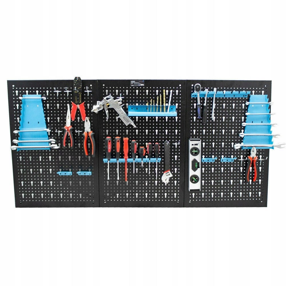Tool board wall for workshop for tools with hooks 3 panels Kind backboard