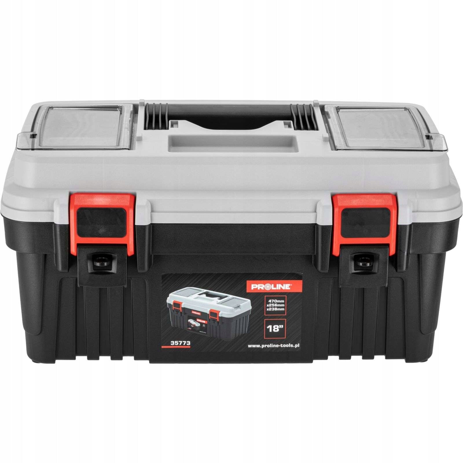 Tool box with 2 buckles 18 inches 470x256x238 tray Proline 35773 Packaging status original