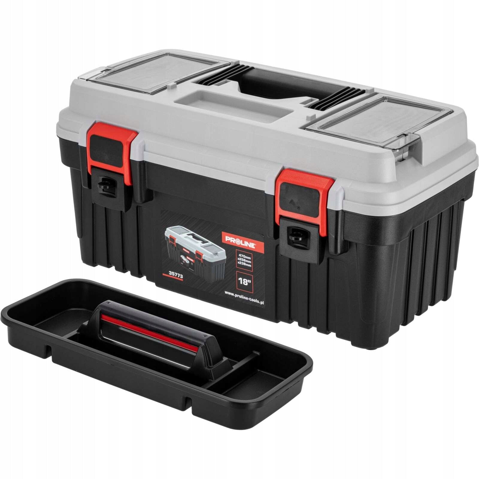 Tool box with 2 buckles 18 inches 470x256x238 tray Proline 35773