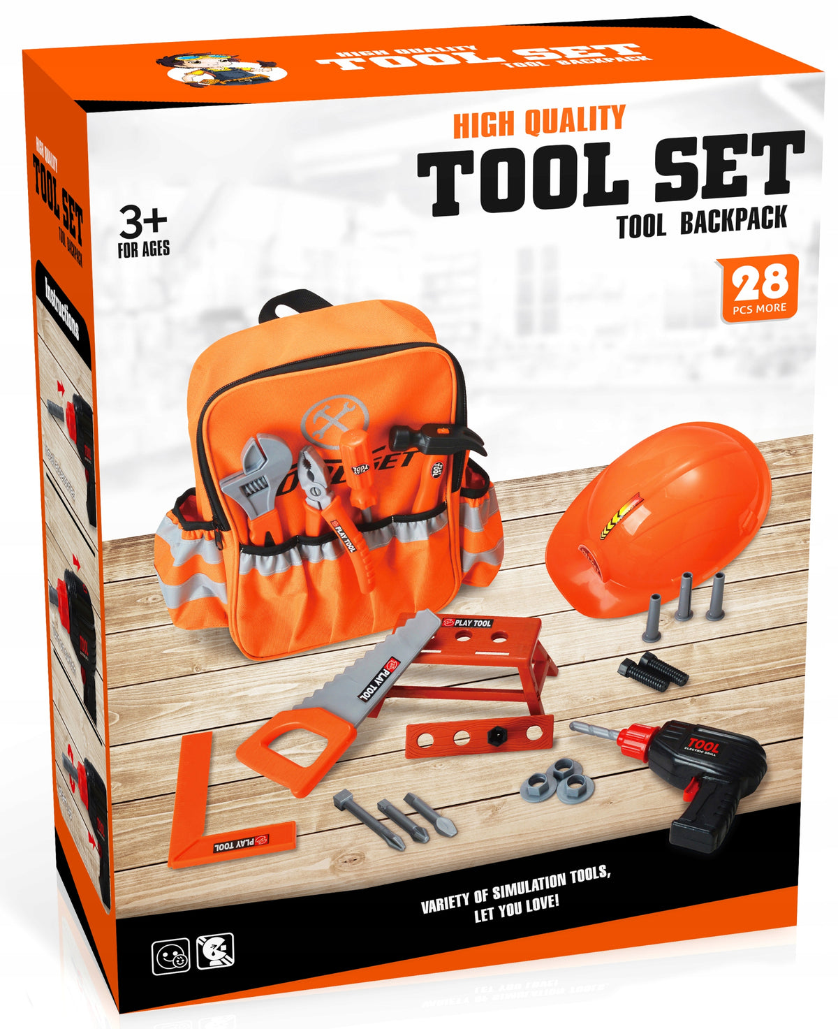 Tool set in backpack WORKSHOP TOOLS BACKPACK HELMET DRILL SAW Brand Doris