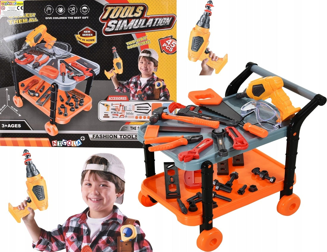Tool trolley for children 45 el. Tool set + drill 2884