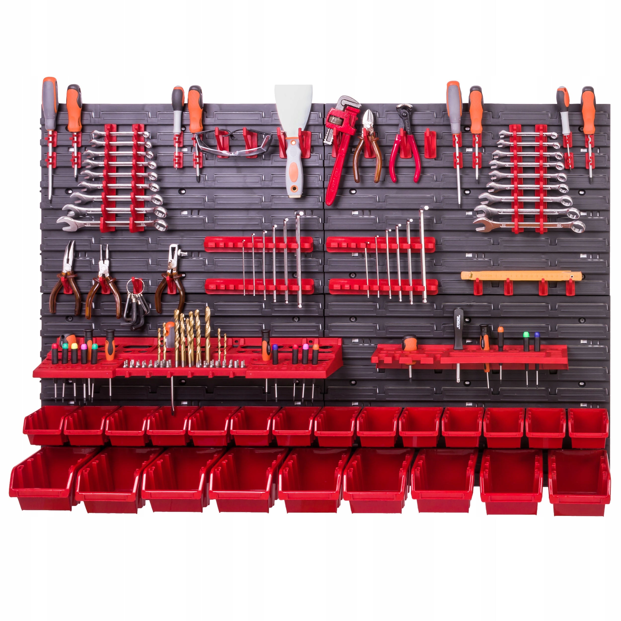 Tool workshop board 115x78 cm wall 23 cuvettes hooks handles Color red