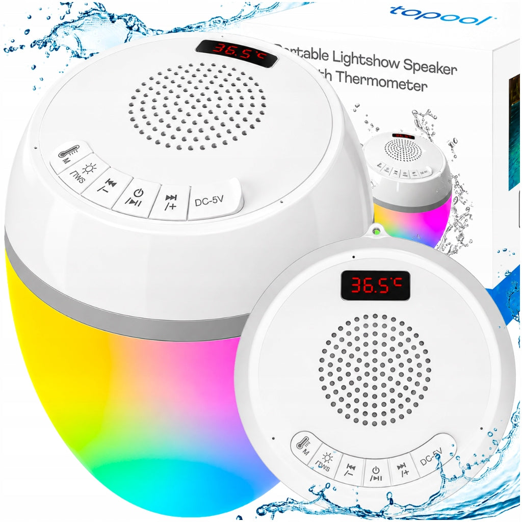 Topool HK703 Bluetooth IP68 Floating Pool Speaker, LED + Thermometer