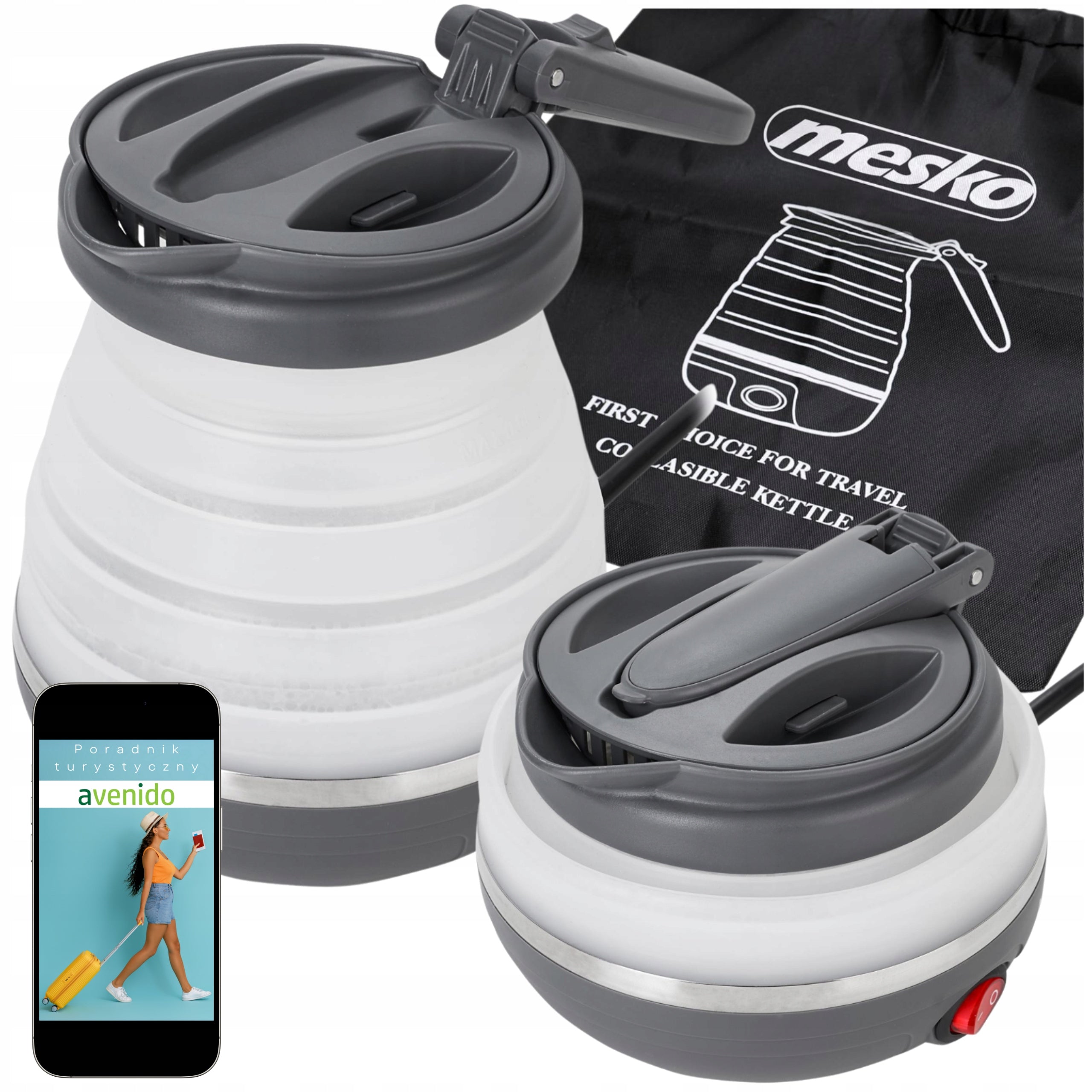 Tourist Kettle Electric FOLDING 0,6L 750W Small Silicone Travel