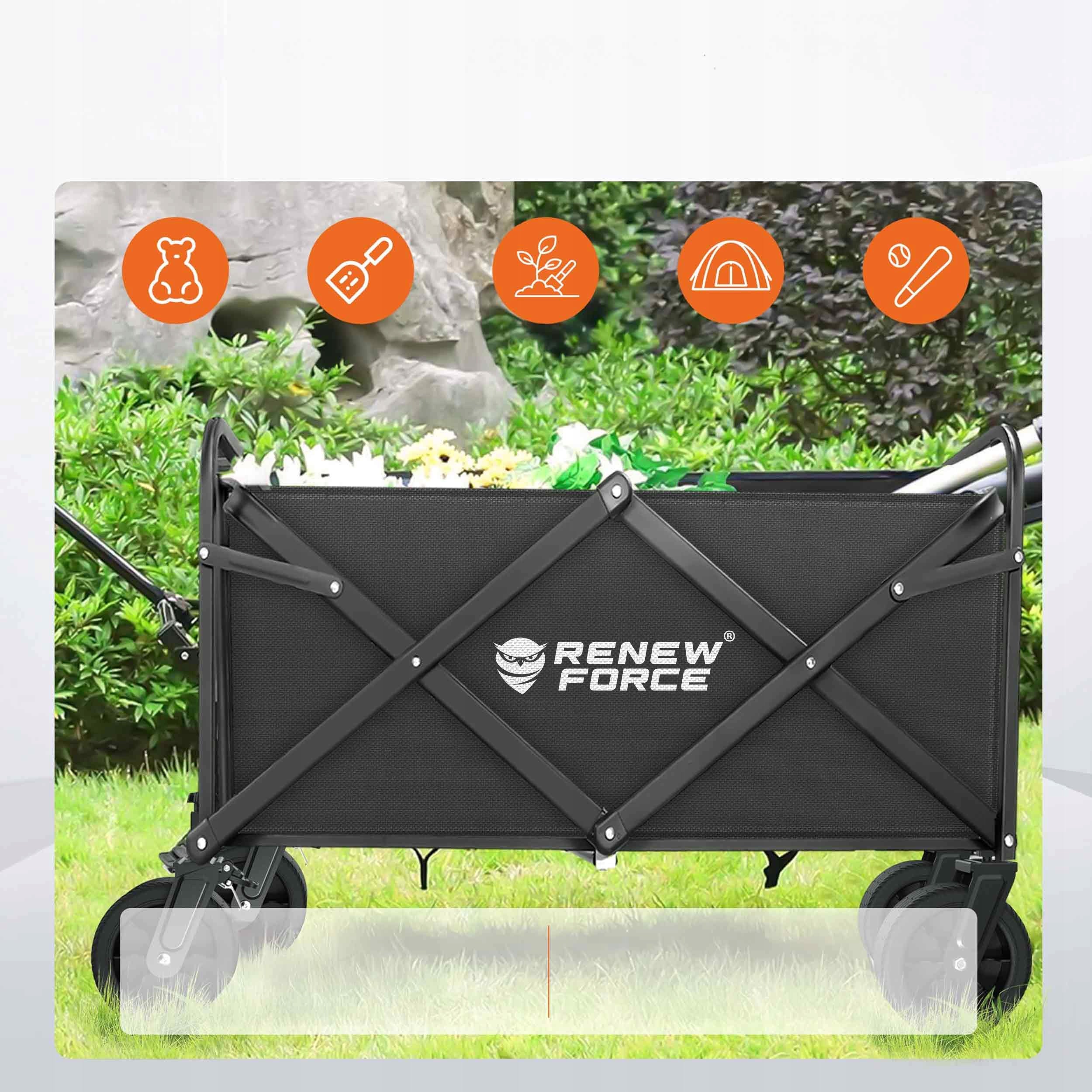 Tourist Trolley Folding Garden Transport Wheels OFF-ROAD 120L +GRID Manufacturer code KEMPINGOWY OGRODOWY 100 KG SKŁADANY KIESZENIE