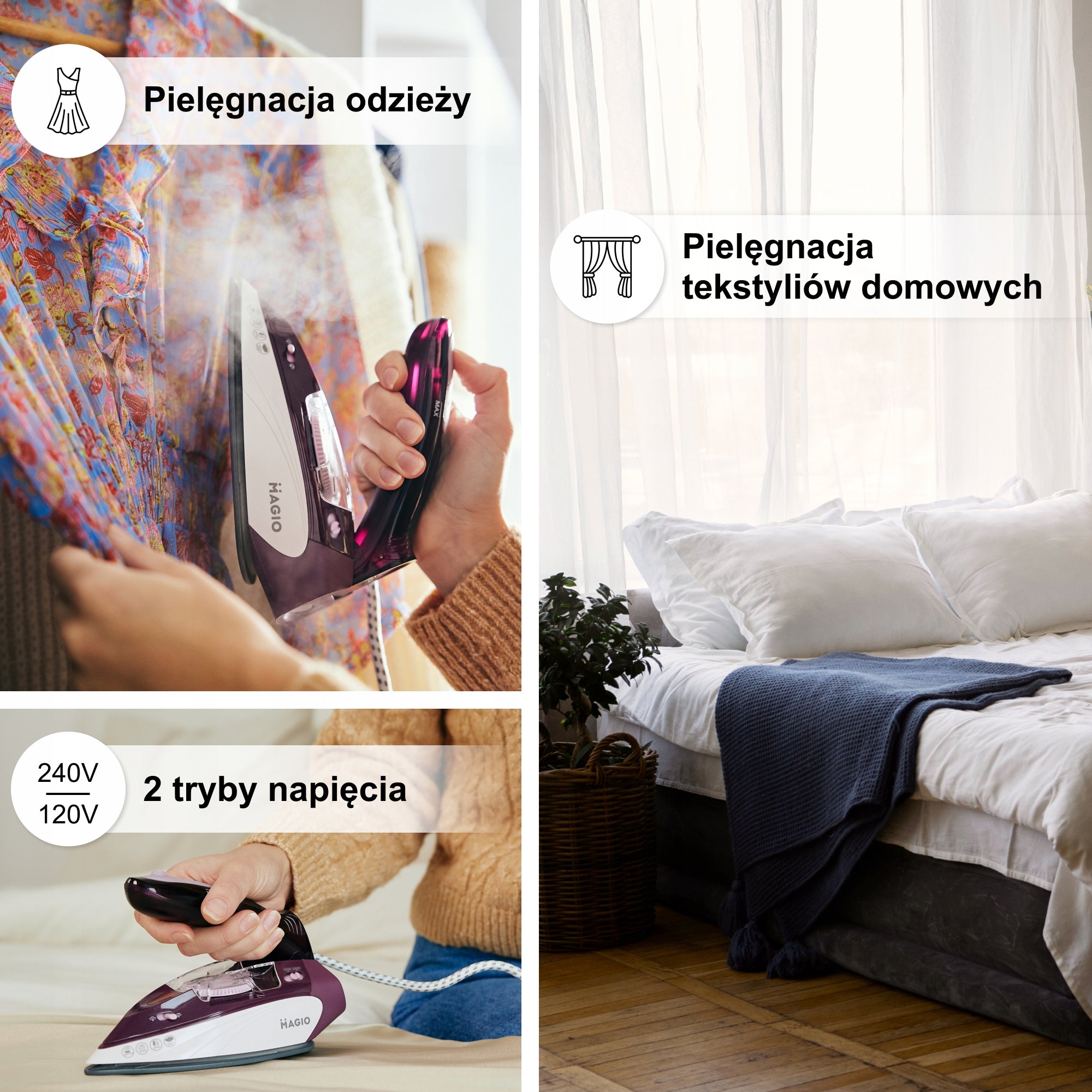 Tourist iron MAGIO 1100W, steam, foldable,120-240V, ceramic, mini Manufacturer code podróżne,parowe,składane,120-240V, ceramiczne